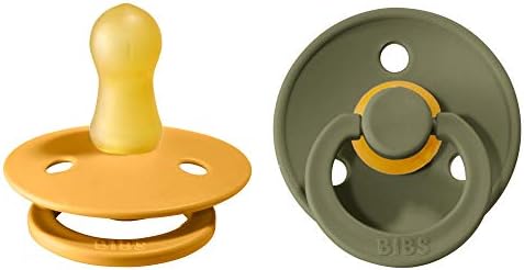 BIBS Colour Soother 2-Pack, BPA Free Dummy Pacifier, Round Nipple. Natural Rubber Latex, Size 2 (6-18 Months), Mocha/Dark Oak