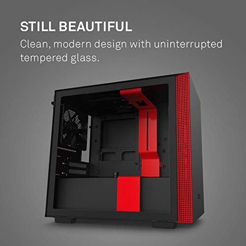 NZXT H210 - CA-H210B-BR - Mini-ITX PC Gaming Case - Front I/O USB Type-C Port - Tempered Glass Side Panel - Cable Management System - Water-Cooling Ready - Radiator Bracket - Black/Red