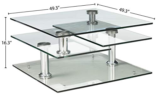 Milan Lillyana Clear/Chrome Square Glass Motion Cocktail Table #TOP4