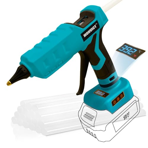MONVICT 100W Cordless Glue Gun for Makita 18V Battery, Upgraded Digital Temperature Adjustable Handheld Electric Power Full Size Heavy Duty Hot Glue Gun with 10 Glue Sticks (Battery Not Included) by MONVICT - Used condition - US$32.29