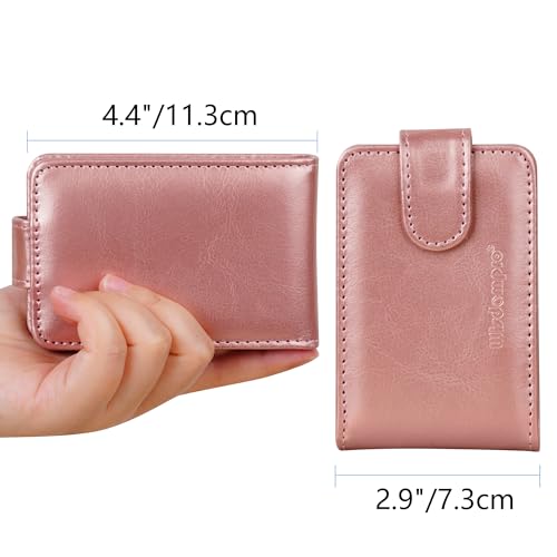 Image of Wisdompro Credit Card Holder, Slim Leather RFID Blocking Wallet Debit Card Protector Organizer Case (Build in 20 Card Slot & 6 Small Cells for Memory Cards)-Horizontal Rose Gold