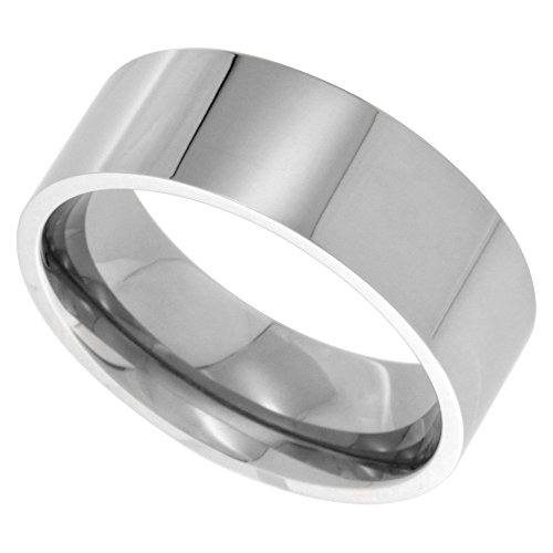 Sabrina Silver Stainless Steel Pipe Cut Flat 8mm Wedding Band/Thumb Ring Comfort fit High Polish Size 12