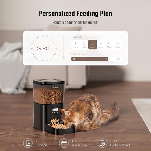 Espelho DU4LB-KS-02 Automatic Cat Food Dispenser: Automatic Cat Feeder- 4L Timed Pet Feeder 1-6 Meals Portion Control thumb #1