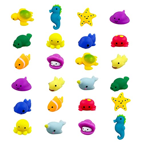 QINGQIU 24 PCS Sea Animals Kawaii Squishies Mochi Squishy Toy Stress Relief Toys Pack for Kids Boys Girls Party Favors Birthday Gifts