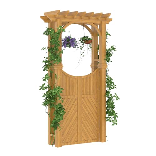 GarveeLife Wood Garden Arbor Trellis with Gate, Wooden Garden Trellis
