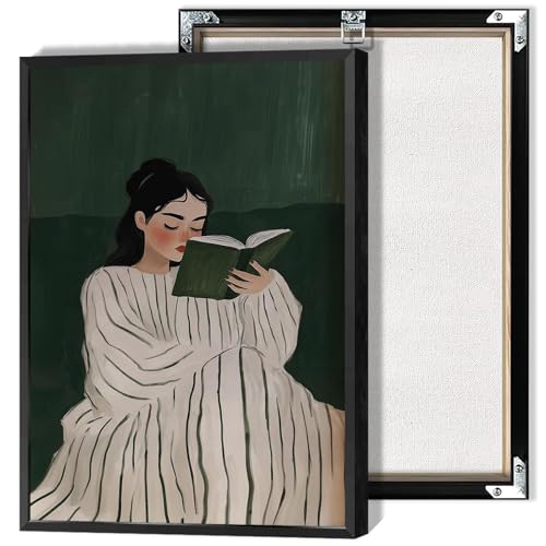 Vintage Woman Read Book Poster Emerald Green Female Reading Canvas