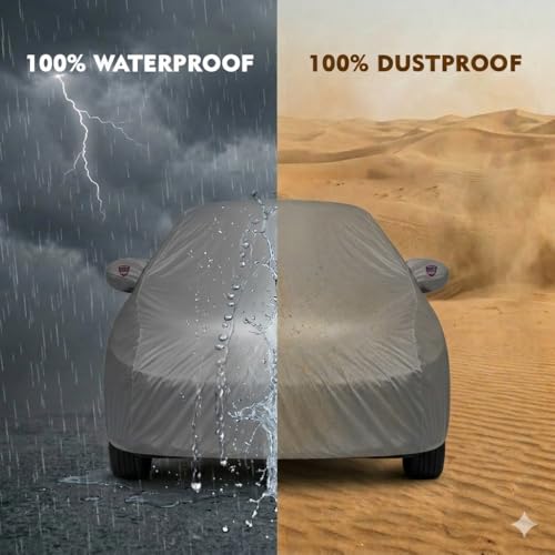 Image of Autofurnish Aero Series Car Cover for HM Ambassador 2014 (100% Waterproof, Triple Stitched, Bottom Elastic,Secure Buckle Strap,Precision-Fit & Breathable Fabric, Car Body Cover) Colour: Grey