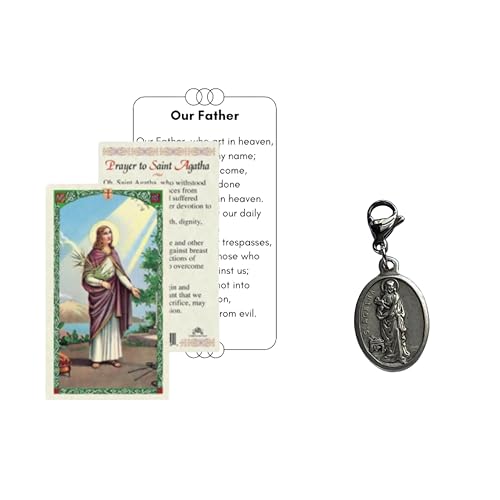St. Agatha Laminated Holy Prayer Card with Clip-On Medal and