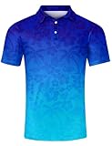 Picture of uideazone Mens Golf Shirts Short Sleeve Hawaiian Blue Palm Tree Floral Printed Quick-Dry Funny Tropical Polo Shirts Casual Athletic Tennis Tops