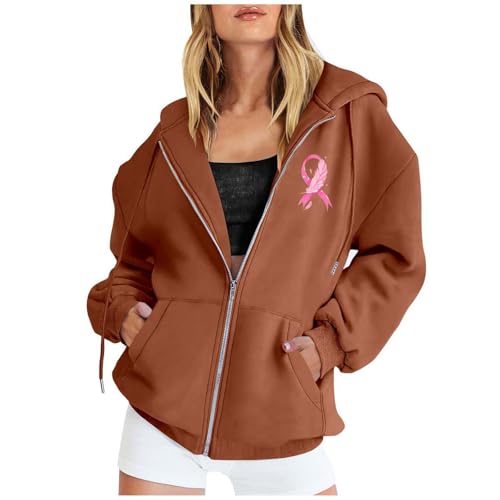 Sweat rose femme avec fermeture éclair imprimé plume pour octobre rose