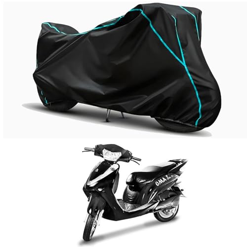 Image of Waterproof Bike Body Cover Compatible for | Lohia Oma Star | Taffeta Fabric, Sky Piping Design, Bottom Elastic Fit | Dustproof, Sun UV & Rain Protection for All Weather.