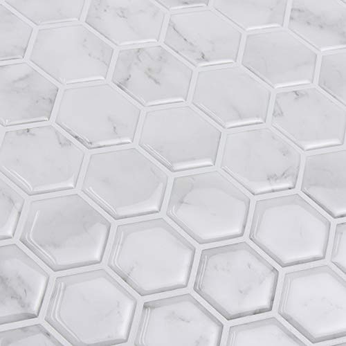In Home NH2359 Hexagon Faux Marble Peel & Stick Backsplash Tiles, White & Off-White by IN HOME - Image 9