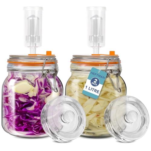 HEFTMAN Fermenting Jars 1L 2 Pack with Airlock