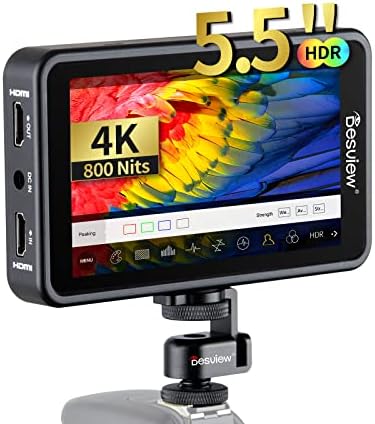 Desview R5II 800Nits Camera Field Monitor, 5.5 inch Touch Screen Full HD 1920x1080 IPS 4K HDMI Input/Output with 3D-Lut Video Peaking Focus Assist for DSLR Cameras