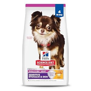 Hill’s Science Diet Sensitive Stomach & Skin, Adult 1-6, Small & Mini Breeds Stomach & Skin Sensitivity Support, Dry Dog Food, Chicken Recipe, 4 lb Bag