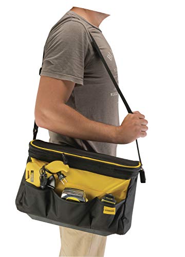 STANLEY STST1-73615 Bolsa Profunda para herramientas, Tapa plana (14/ 34 cm), Múltiples bolsillos, Poliéster, Color Negro Y Amarillo