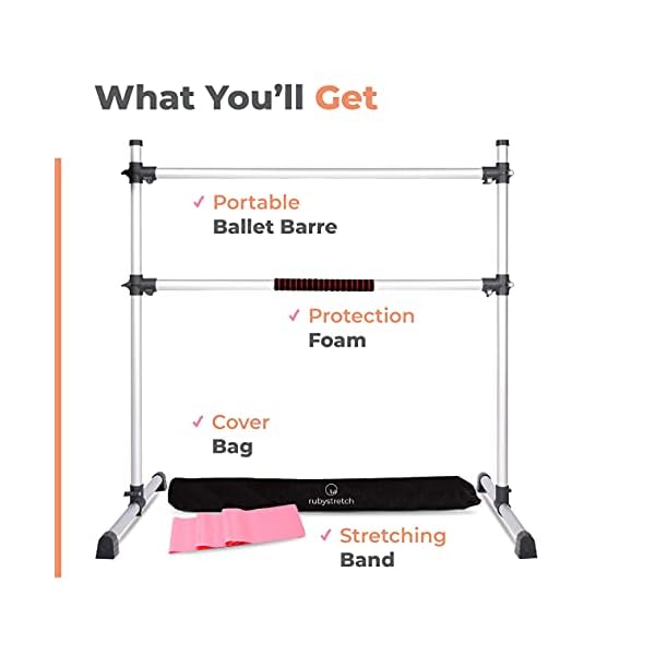 Ballet Barre Portable for Home - Adjustable & Portable Premium 4ft Double Ballet Barre, Bar for Stretch, Pilates, Dance, Fitness, Booty or Active Workouts, Made of Aluminium Light Weight, Gray