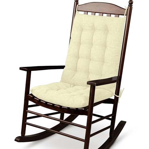 ELFJOY Rocking Chair Cushion Large Rocking Chair Pads with Ties Premium Linen High Back and Seat Cushion 2 Piece Set Linen White by ELFJOY - Used condition - US$18.00