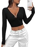 top gerader ausschnitt Damen Crop T-Shirt mit Rippenstrick Herz Ring