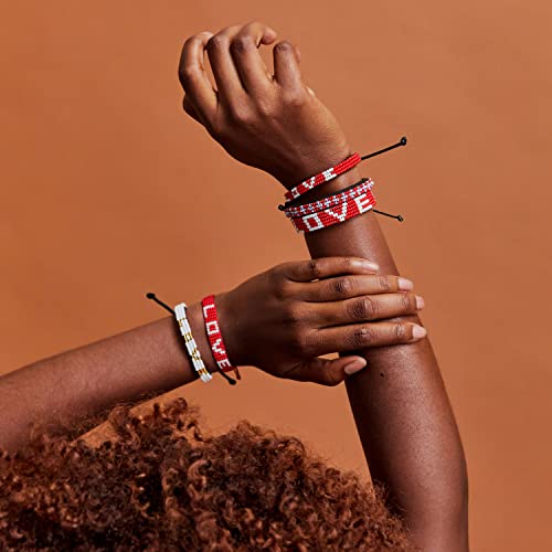 Ubuntu Life Love Beaded Leather Bracelet – Handmade Glass Bead Bracelet With Slide Closure And Genuine Leather, Stackable Boho Bracelets For Women And Men (Red/White) #TOP4