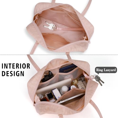 LANALULU Large Nylon Bowler Bag for Women Slouchy Lightweight crescent Purses Casual East-West Shoulder Handbag Tote bags for Travel Work Shopping Coral Pink — view 5