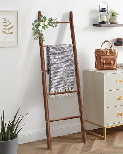 XLHOMO Blanket Ladder for Living Room, 5-Tier Wooden Ladder Shelf,