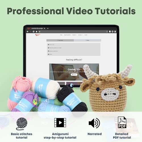 image for CrochetBox Crochet Kit for Beginners: Highland Cow Crochet Kit, Learn 