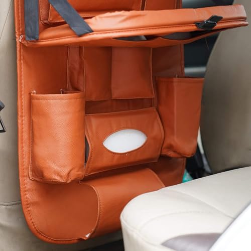 Car Backseat Organizer with Multi-Pockets β Leather Car Seat Back Protector with Foldable Table Tray β Travel Storage Bag for Kids & Adults β Universal Fit (Brown) - Image 5