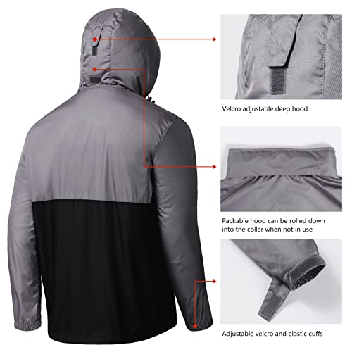 Lightbare Men’s Rain Jacket Lightweight Water Resistant Raincoat Ripstop Packable Breathable Hooded Windbreaker #TOP6