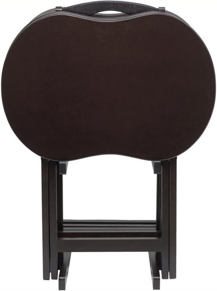 Pemberly Row 26" H x 23" W TV Table Set with Peanut Curves Top, Foldable Tray, Convenience, Easy to Store Away, in Espresso Finish (Set of 5)