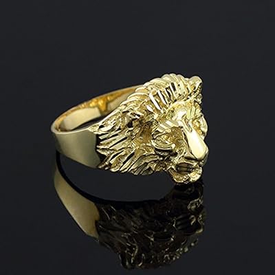 Animal Kingdom 14k Gold Lion Head Men's Ring