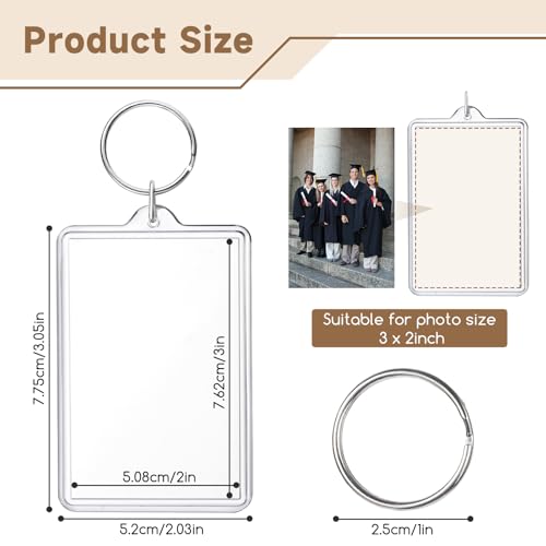jojnawa 50 Pcs Acrylic Photo Keychain Bulk, Clear Photo Keyrings for Zink Photo Paper 2x3 inch, Shatterproof Acrylic Keychains with Split Rings, DIY Custom Keyring Frames for Gifts, Parties & Crafts by jojnawa - Image 2