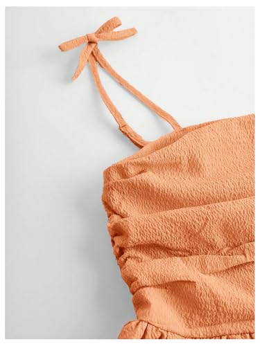 Image of SHENHE Girl's Smocked Ruched A Line Swing Dress Layered Tie Shoulder Flowy Cami Short Dress