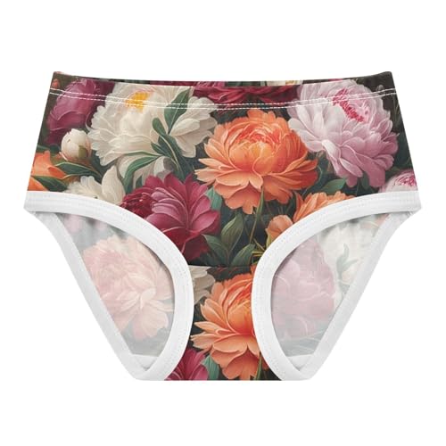 Vibrant Bouquet Peonies Floral Cute Panties Girl Toddler Underwear Custom Cotton Print Kids Briefs Undies 2t