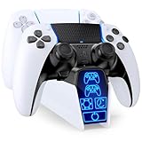 Fenolical Estación de Carga para DualSense PS5 y Controlador Edge, Táctil y Multifuncional para Playstation 5 con Iluminación Temporizada Libremente Controlable