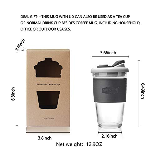 Mochic Cup Reusable Coffee Cup Glass Travel Mug With Lid And Non-Slip Sleeve Dishwasher And Microwave Safe Portable Durable Drinking Tumbler Bpa Free (Charcoal Gray,16Oz/454Ml) #TOP1