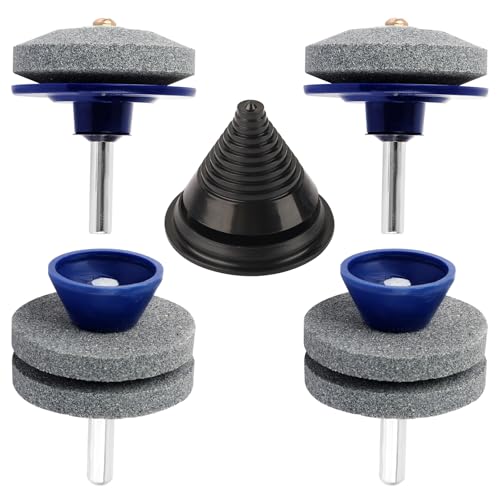 OJP Lawn Mower Dull Blade Sharpener Kit, Lawn Mower Blade Sharpener Tool with Balancer for Any Power Drill/Hand Drill, Double Layer Grindston Corundum - 4 Pcs