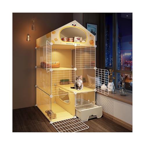 YPIOUREN 猫用トイレ付き屋内用キャットケージ、透明キャットヴィラ、猫用トイレ一体型キャットケージ、取り外し可能なキャットコンドミニアムペットプレイペン、DIYキャットエンクロージャー、1〜2匹の猫用(71*46*141cm)