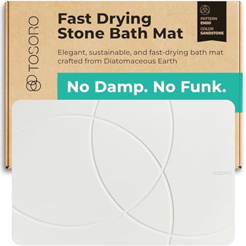 TOSORO - Stone Bath Mat Diatomaceous Earth Shower Mat Non-Slip Super Absorbent Diatomite Stone Bath Mats for Bathroom Floor Quick Drying Natural Easy to Clean (23.5 x 15) - Sandstone