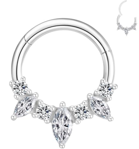 TRBR 16G Septum Ring Surgical Steel Daith Earring, CZ Gemstone Clicker Piercing Jewelry (16G-8mm, Silver) by TRBR - Used condition - US$11.19