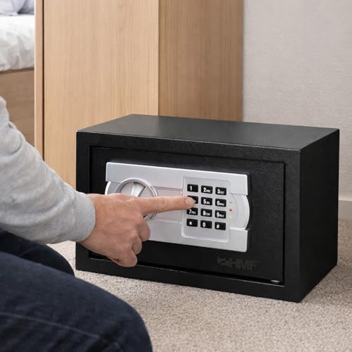 HMF Safe Tresor für Zuhause, Hotel oder Büro, Möbeltresor mit Zahlenschloss für DIN A5 Dokumente | 31 x 20 x 20 cm | Schwarz