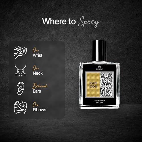 Image of Dun icon + Tam Perfume | SRK's Perfume with Premium Woody & Spicy Scent with Smooth Amber, Leather & Citrus Notes - Long Lasting Perfume for Men & Women - 50ml