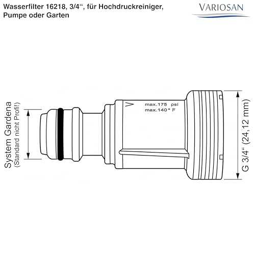 VARIOSAN Wasserfilter 16218, 3/4\, für Hochdruckreiniger, Pumpe oder Garten, passend u.a. zu Bosch AQT 33-10, 35-12, 37-13 (F016800577)