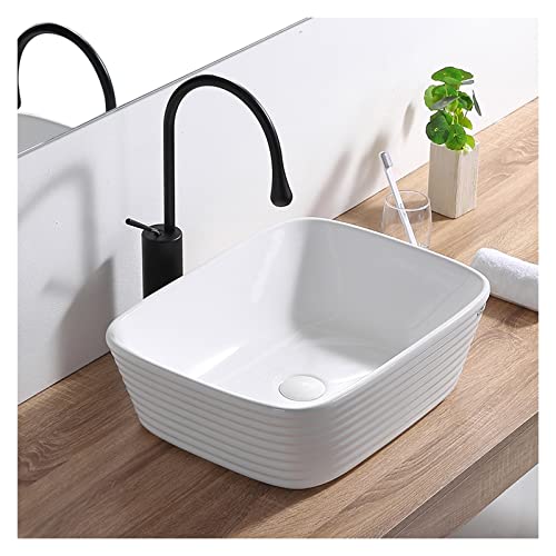 WOTZOV Lavabos de baño - Lavabo Rectangular de Porcelana de 20.1 x 15.3, Blanco, sobre encimera, Lavabo de tocador, lavabos Art Nouveau, sin Accesorios.