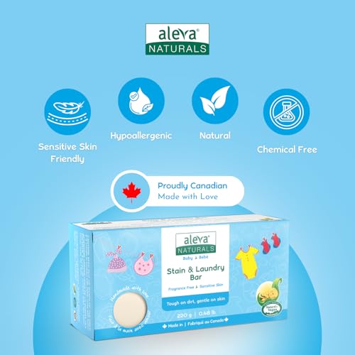 Image of Aleva Naturals Baby Laundry Liquid Detergent and Soap - 1.2Liter Canadian Laundry Liquid Wash - 220g Laundry Soap for Baby Clothes Chemical Free Fragrance Free Stain Remover Coconut Surfactants