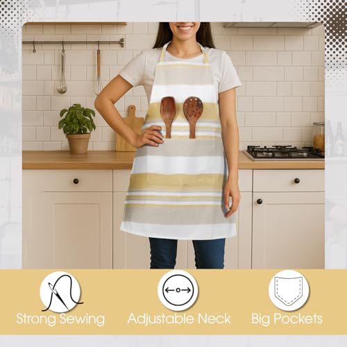 Image of Unisex Cooking Aprons | Waterproof Apron | Striped Design with 2 Front Pockets & Adjustable Neck Strap | Durable, Oil & Stain Resistant | Chef Apron for Cooking