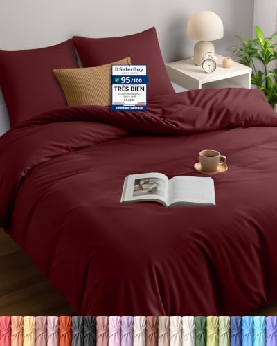 Image of Utopia Bedding Bed Linen 220 x 240 cm + 2 Pillowcases 65 x 65 cm, Burgundy | Microfibre duvet cover with zip, Oeko-Tex certified, easy to assemble - ideal for home and hotels