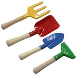Piutouyar 4 Pack Metal Garden Tool Set, Mini Colorful Beach Tool for Kids, Shovels/Rake/Trowel/Fork Children Beach Sand Tools with Wooden Handle