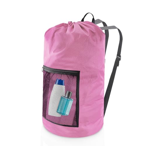 Olosar Laundry Bag Backpack, Extra Large Travel Laundry Bag with Mesh Pocket & Adjustable Shoulder Straps,Dirty Clothes Travel Bag for College Students Dorm,Apartment(Pink)