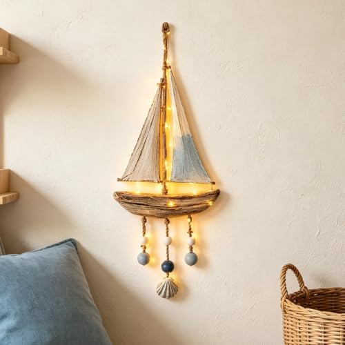 Decoración de pared marina de madera con luces LED ajustables para salón y pasillo 8